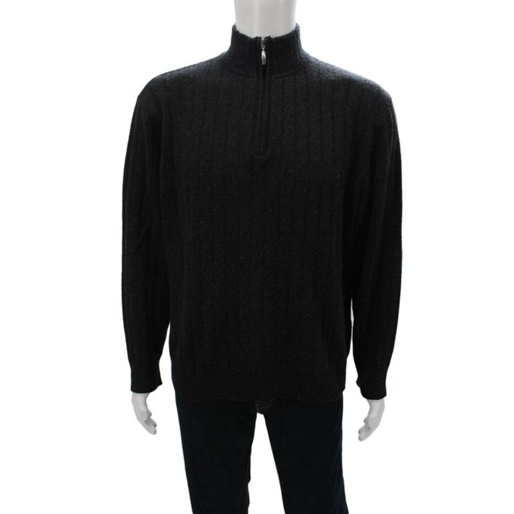 Hathaway Mens Pullover Sweater Gray Mock Neck 100% Geelong Lambs Wool Size M